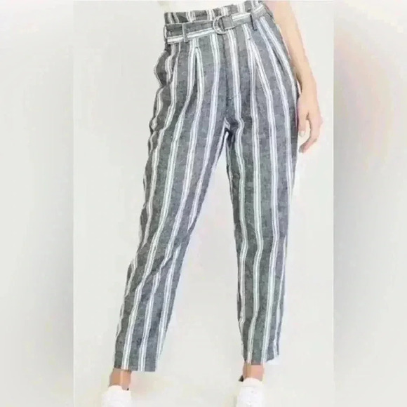 Abercrombie & Fitch High Wasted Paper Bag Striped Linen Pants M ankle length - Picture 6 of 6